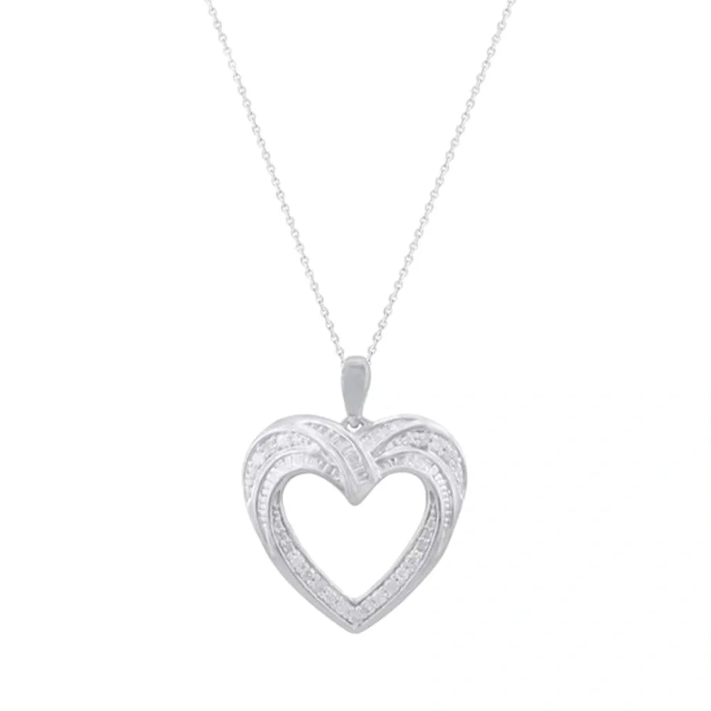 NEW Real Diamond & Sterling Silver Heart Pendant Necklace